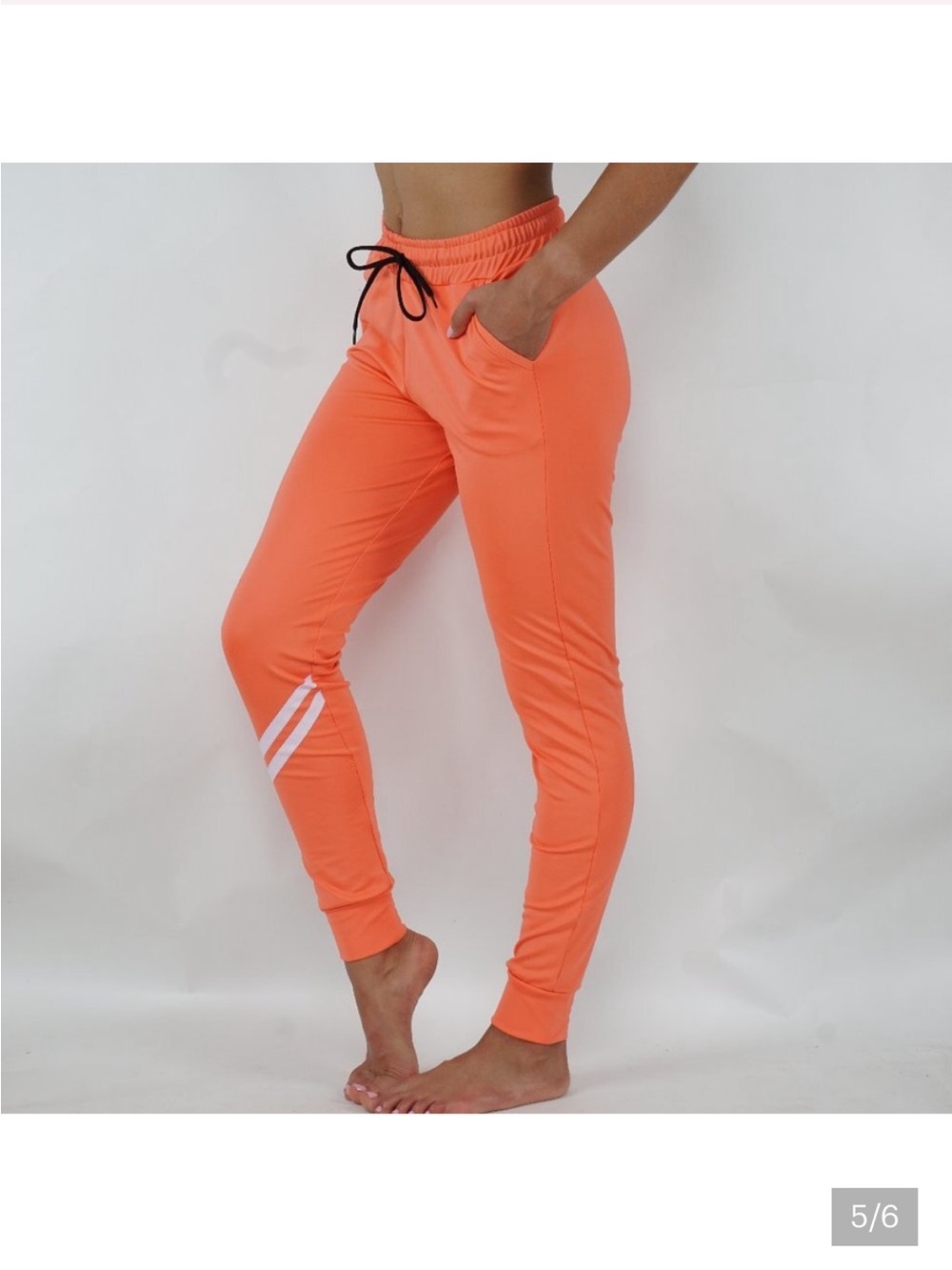 FIT DIVISION/Coral Drawstring Joggers with White Stripes& pockets NWOT Sz M
